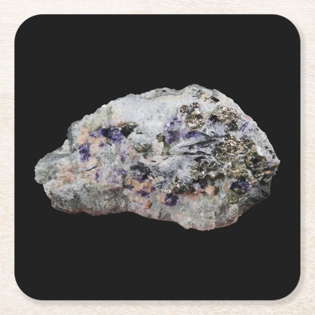 Posavasos Cuadrado De Papel Rhodocrosita Pirita Fluorita Turmalina (Anverso)