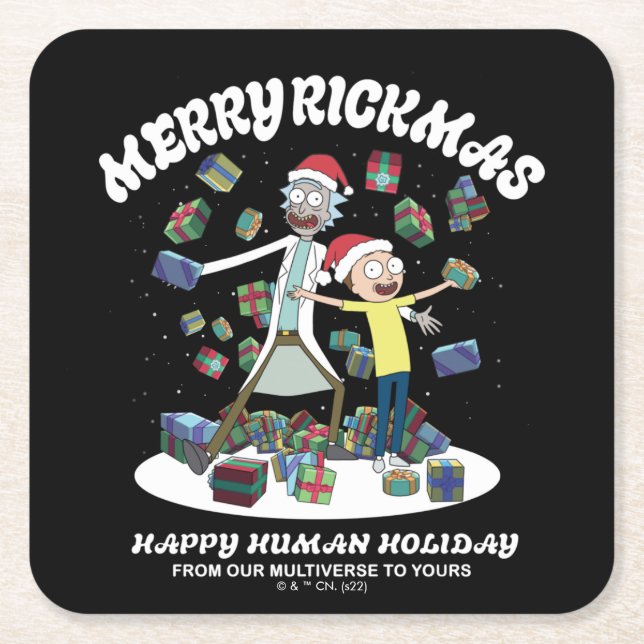 Posavasos Cuadrado De Papel Rick and Morty | Merry Rickmas Presents (Anverso)