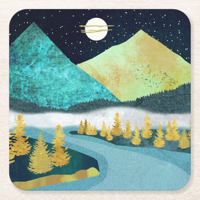 Posavasos Cuadrado De Papel Río Dorado (Anverso)