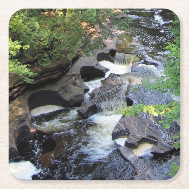 Posavasos Cuadrado De Papel Río Presque Isle - Montaña Michigan (Anverso)