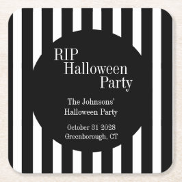 Posavasos Cuadrado De Papel RIP Halloween Black and White Stripe Party