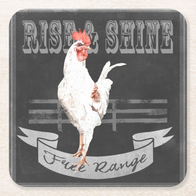 Posavasos Cuadrado De Papel Rise & Shine Rooster (Anverso)