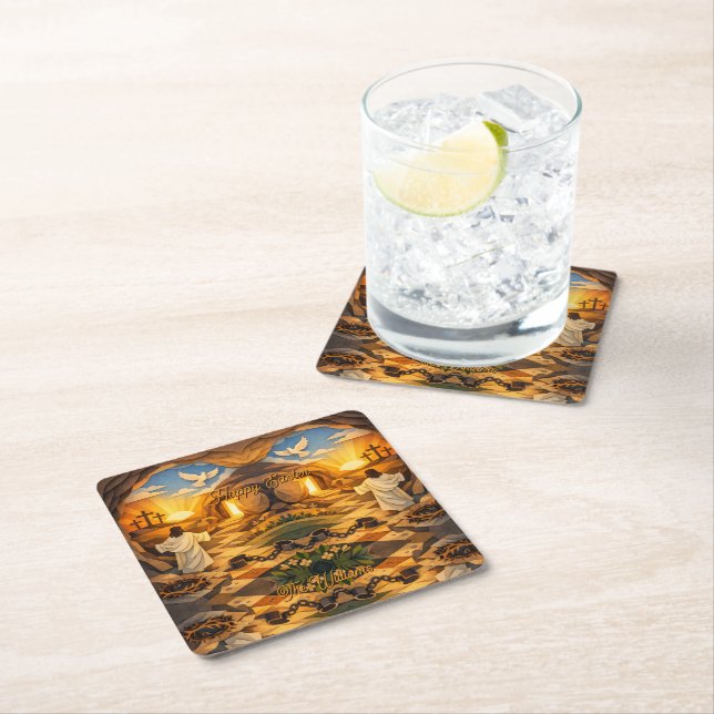 Posavasos Cuadrado De Papel Risen Jesus Empty Tomb 3D Papercut Easter (In situ)