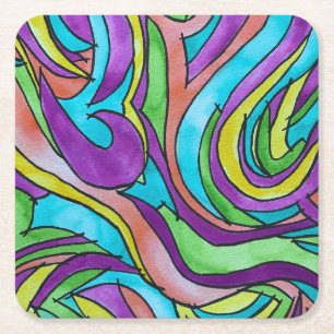 Posavasos Cuadrado De Papel Ritmo de Color-Arte Abstracto de Acuarela Pintado 