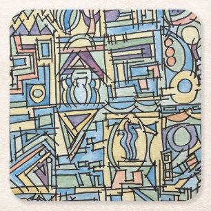 Posavasos Cuadrado De Papel Ritmo En Azul-Arte Geométrico Moderno Acuarela