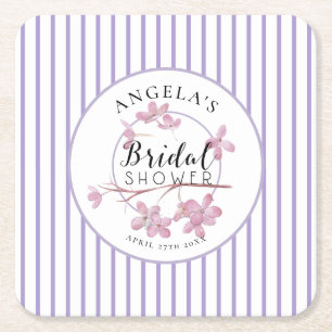 Posavasos Cuadrado De Papel Ritual de Boda de Rayas Rosadas Lila Lavanda