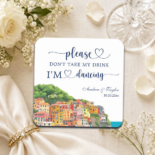 Posavasos Cuadrado De Papel Riviera Italiana No Me Quites Mi Bebida Boda