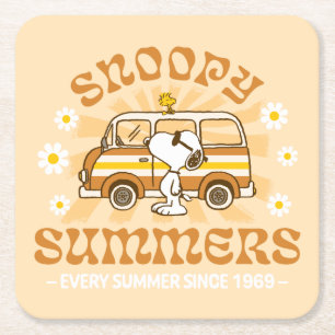 Posavasos Cuadrado De Papel Road Trippin   Peanuts Snoopy Summers
