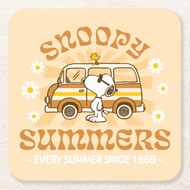 Posavasos Cuadrado De Papel Road Trippin | Peanuts Snoopy Summers (Anverso)