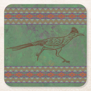 Posavasos Cuadrado De Papel Roadrunner del Suroeste Sagebrush Green