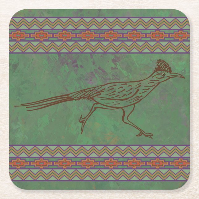 Posavasos Cuadrado De Papel Roadrunner del Suroeste Sagebrush Green (Anverso)