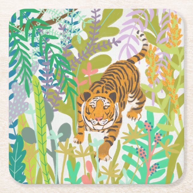 Posavasos Cuadrado De Papel Roar de la jungla - Tigre (Anverso)