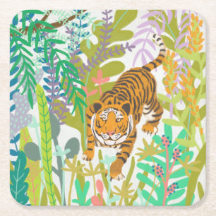 Posavasos Cuadrado De Papel Roar jungla - Tigre