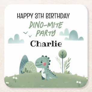 Posavasos Cuadrado De Papel Roarsome Dino Birthday 