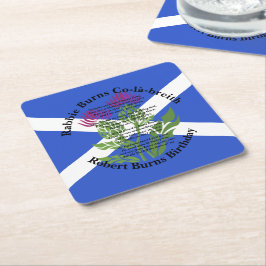 Posavasos Cuadrado De Papel Robert Burns Poem Birthday Thistle Flag