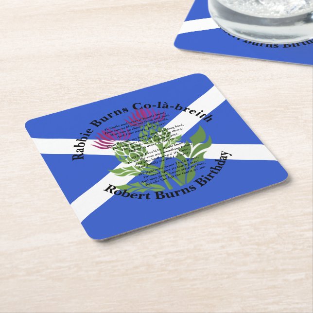 Posavasos Cuadrado De Papel Robert Burns Poem Birthday Thistle Flag (En perspectiva)