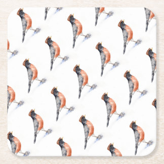 Posavasos Cuadrado De Papel Robin Bird en Gorra