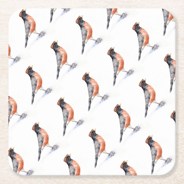 Posavasos Cuadrado De Papel Robin Bird en Gorra (Anverso)