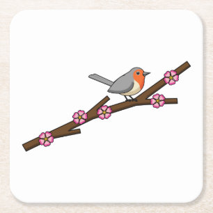 Posavasos Cuadrado De Papel Robin en Sakura