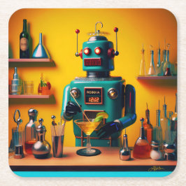 Posavasos Cuadrado De Papel Robot Retro Futurista ROBIA 12J2 Mixólogo