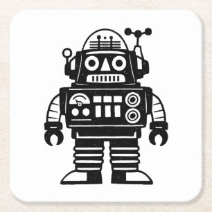 Posavasos Cuadrado De Papel Robot Retro Inspirado de Mitad de Siglo