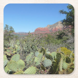 Posavasos Cuadrado De Papel Rocas rojas y cactus I