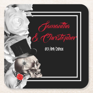 Posavasos Cuadrado De Papel Rock gótico o boda negro ciclista