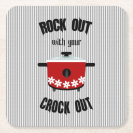 Posavasos Cuadrado De Papel Rock Out con tu Crock Out Rojo con franjas negras