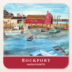 Posavasos Cuadrado De Papel Rockport Harbour Massachusetts New England USA
