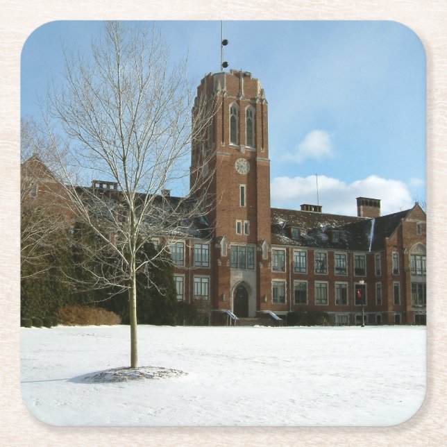 Posavasos Cuadrado De Papel Rockwell en invierno en Grove City College (Anverso)