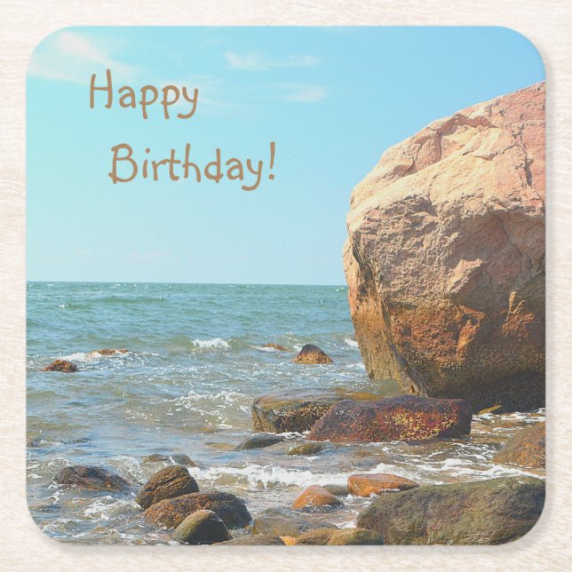Posavasos Cuadrado De Papel Rocky Seashore (Anverso)