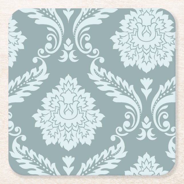 Posavasos Cuadrado De Papel Rococo Damask Art I Duck Egg Blue+Teal (Anverso)