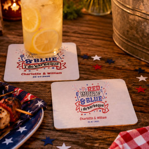 Posavasos Cuadrado De Papel Rojo Blanco y Azul hago Barbacoa Regalo para la No