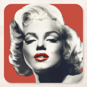 Posavasos Cuadrado De Papel Rojo en los labios rojos Marilyn
