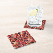 Rojo, Rosa y Negro Floral Paisley Vintage