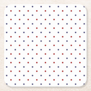 Posavasos Cuadrado De Papel Rojo y lunares clásicos azul marino-Preppy