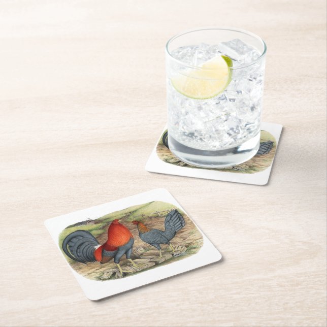 Posavasos Cuadrado De Papel Rojos azules de juego americano (In situ)