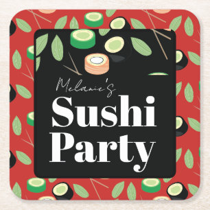 Posavasos Cuadrado De Papel Rollos de Cumpleaños de Sushi