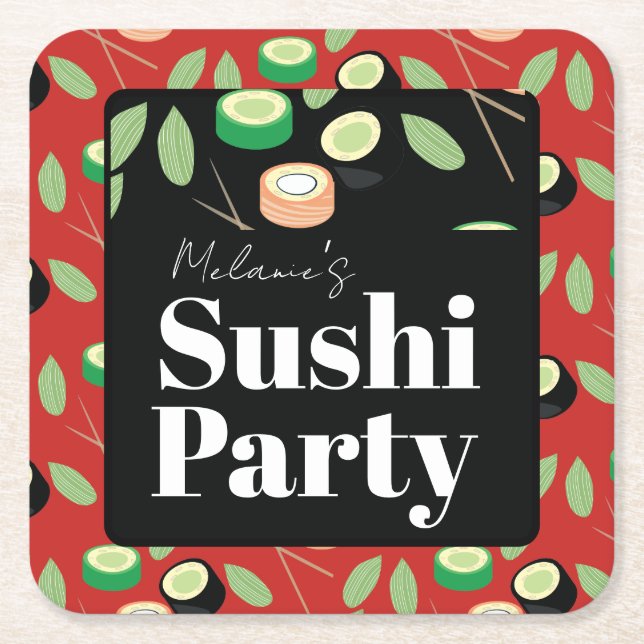 Posavasos Cuadrado De Papel Rollos de Cumpleaños de Sushi (Anverso)