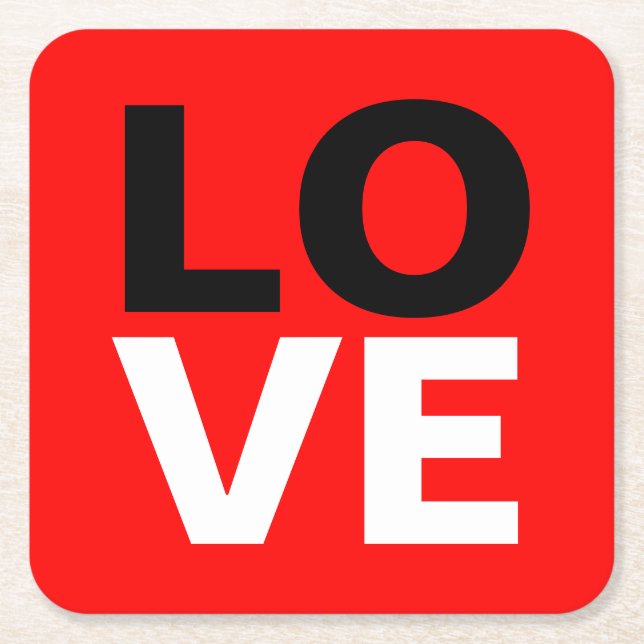 Posavasos Cuadrado De Papel Romance de amor de fondo rojo único (Anverso)