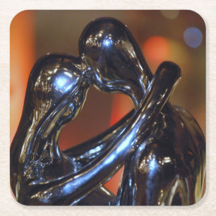 Posavasos Cuadrado De Papel Romance de baile plateado