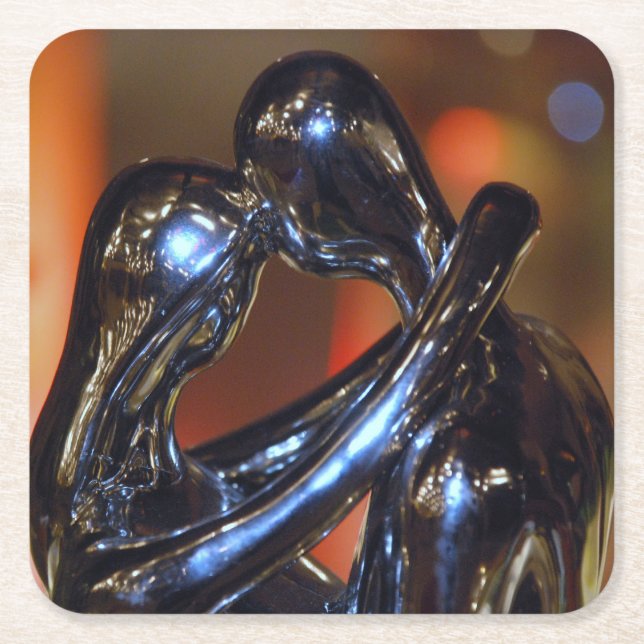 Posavasos Cuadrado De Papel Romance de baile plateado (Anverso)