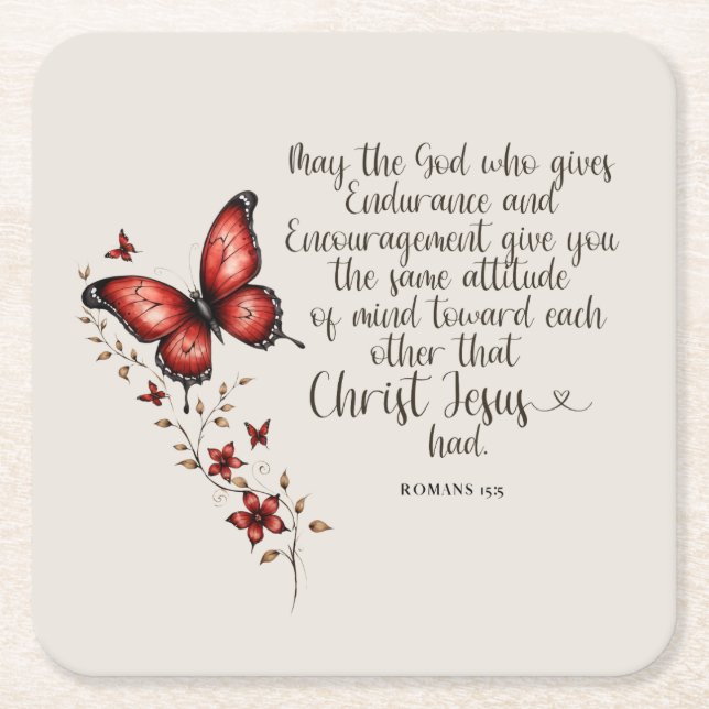 Posavasos Cuadrado De Papel Romanos 15:5 Biblia Verse Image (Anverso)