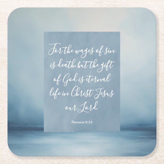Posavasos Cuadrado De Papel Romanos 6:23 Personalizable Biblia Verse (Anverso)