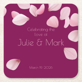 Posavasos Cuadrado De Papel Romantic Pink Petals Wedding 