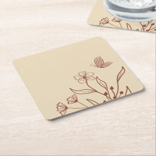 Posavasos Cuadrado De Papel Romántico elegante terracota floral boda
