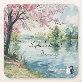 Posavasos Cuadrado De Papel Romántico Lago de Cisnes Despedida de Soltera  