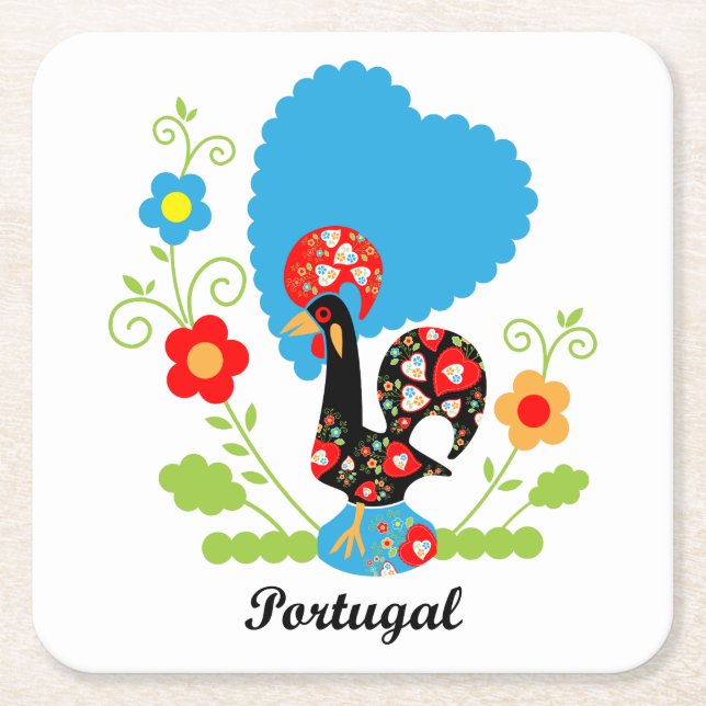Posavasos Cuadrado De Papel Rooster de Portugal (Anverso)