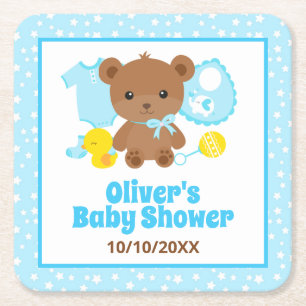 Posavasos Cuadrado De Papel Ropa de osito de peluche niño regalo baby shower