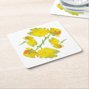 Posavasos Cuadrado De Papel Rosa Amarilla.